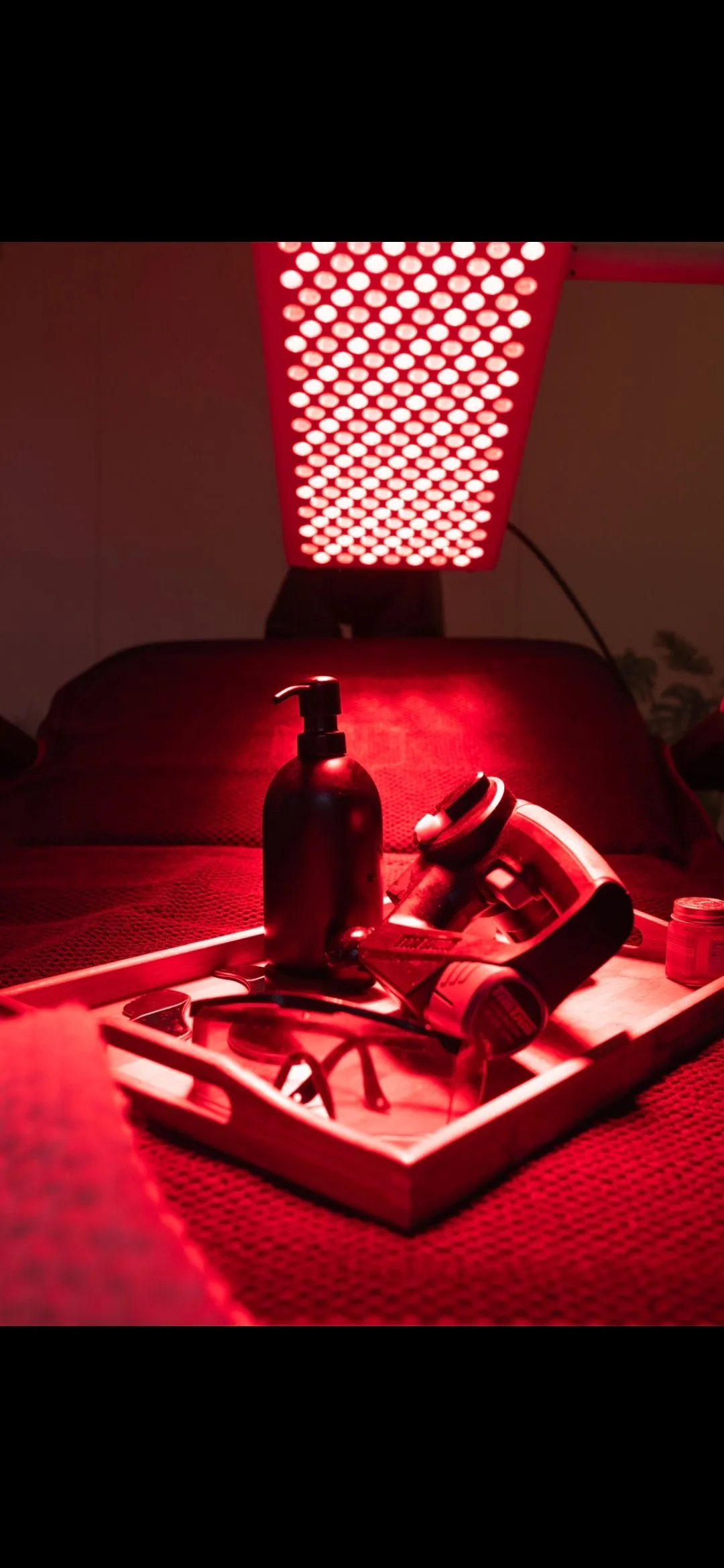 Red-light therapy treatment station prepared for a session at Hope House Recovery